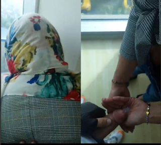 Ofis müdürü tesettürlü temizlikçi kadına iki dakikada ayak üstü sakso çektirip eline boşalıyor